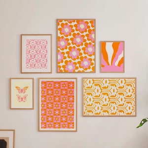 70s Aesthetic Poster Set | Pink & Orange Dorm Wall Art (Digital Download)