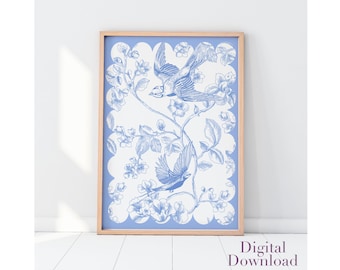 Antique Blue Chinoiserie Pattern Art Prints | Blue | French Wall Art Print | Kitchen Posters | Living Room Wall Decor| Digital Download