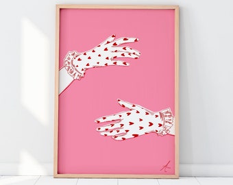 Vintage inspired feminine poster | love wall art | hug more poster | vintage gloves | digital download | girlie print