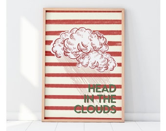 Head in the Clouds Print | Italian wall art | Red Stripes Poster | Digital Download | Clouds
