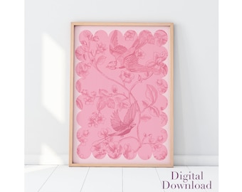 Antique Pink Chinoiserie Pattern Art Prints | Pink | French Wall Art Print | Kitchen Posters | Living Room Wall Decor| Digital Download