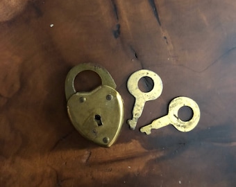 Adorable Vintage Tiny Miniature Brass Lock with Two Keys