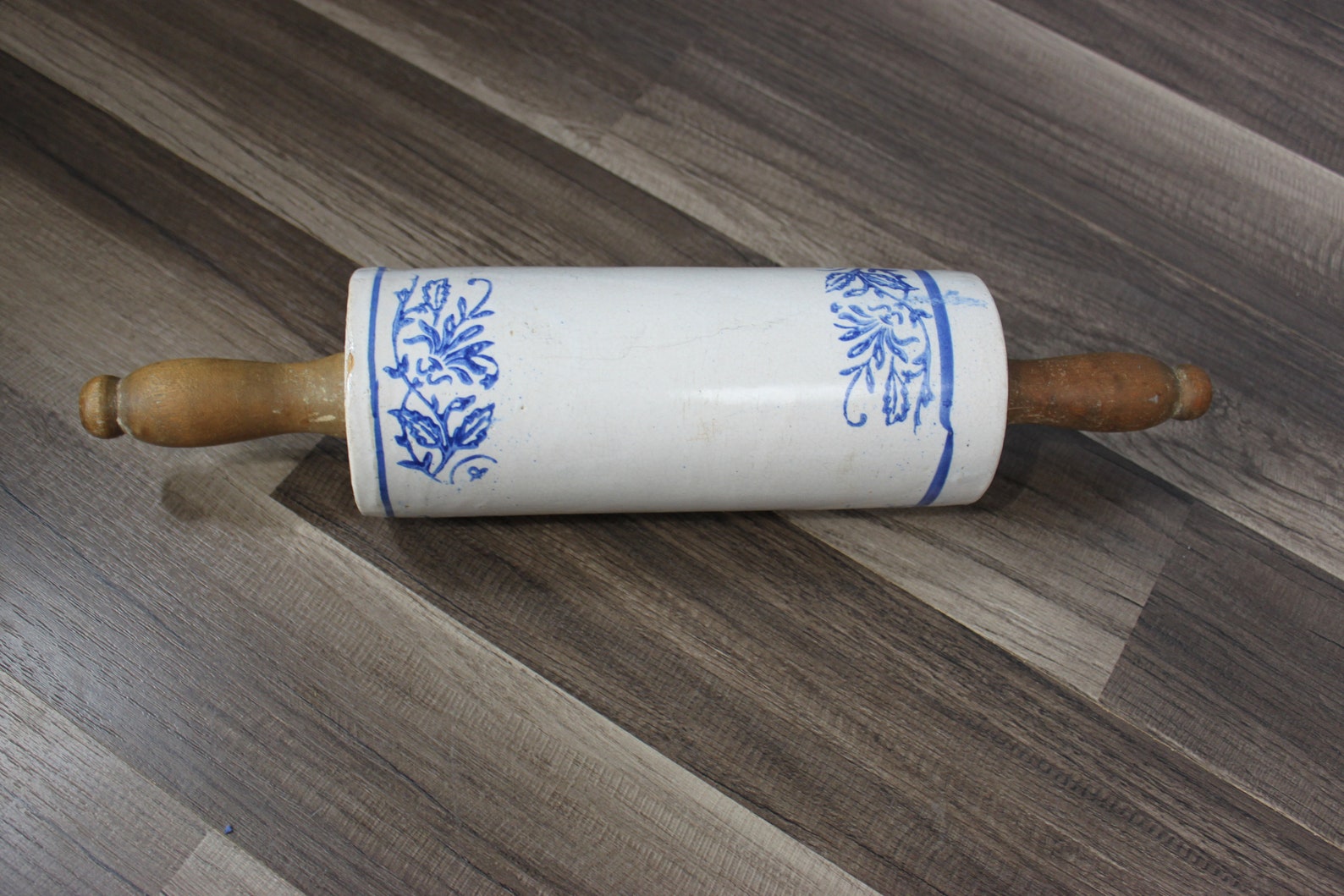 Antique Stoneware Rolling Pin With Wooden Handle White and Etsy