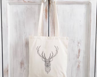 Colorful Geometric Reindeer Canvas Tote Bag