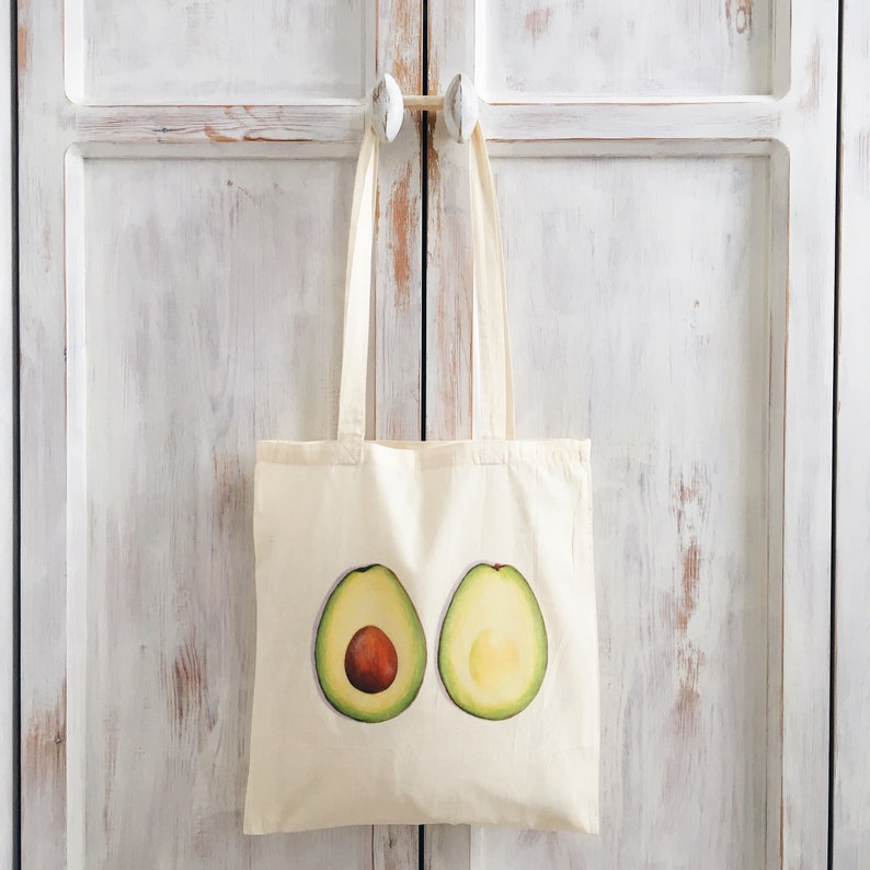 Avocado Tote Bag, Ethically Produced Reusable Shopper Bag, Farmers Market Bag, Cotton Tote, Shopping Bag, Eco Tote Bag, Reusable Grocery Bag 