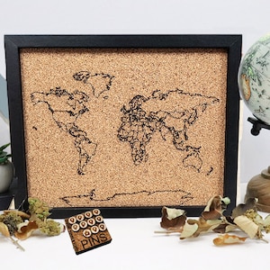 Push Pin World Map Modern Personalized Cork Canvas Gift modern