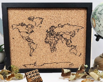 Cork Push Pin World Map - 8" x 10" Framed