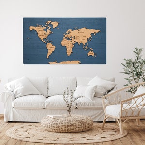 World Map Push Pin Wall Art, Cork World Map Board, Wooden World