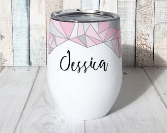 Personalized Wine Tumbler, Insulated Wine Tumbler with Lid, Stainless Steel Stemless Wine Glass, Cute Wine Cup, Monogram Wine Tumbler