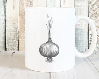 Farmhouse Kitchen Decor, Unique Coffee Mugs, Onion Print Mug, Farmhouse Style Mugs, Vegetable Mug, Farmhouse Mugs Gardening Gift for Her Mug