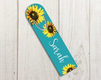 Personalized Sunflower Bookmark, Personalized Gift for Women, Pretty Bookmarks for Women, Personalized Metal Bookmark Clip, Bookmark Name