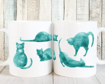 Kitty Mug, Watercolor Cat Mug, Cat Mug, Cat Lover Gift, Cute Cat Mug, Crazy Cat Lady Mug, Cat Lover Mug, Cat Silhouette, Turquoise Cat Gift