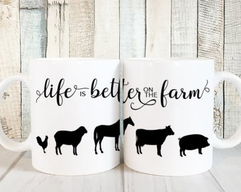 Farm Animal Mug, Cow Mug, Horse Mug, Life is Better on the Farm, Farmhouse Mug, Farmhouse Kitchen Decor, Farm Girl Gift, Gift for Farmer