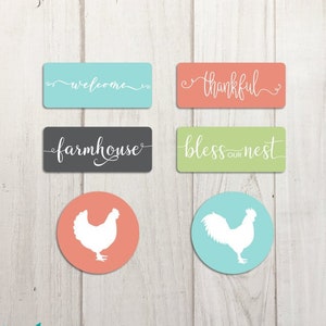 Refrigerator Magnets, Chicken Magnets, Cute Magnets, Fridge Magnets, Farmhouse Decor, Metal Magnet Set of 6, Mini Farmhouse Sign Magnets image 1