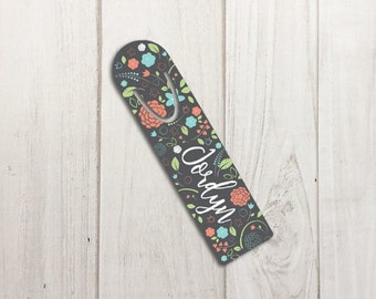 Gray Floral Bookmark, Metal Bookmark Mothers Day Gift, Personalized Bookmark for Books, Bookmark Personalized Teacher Gift, Custom Bookmark