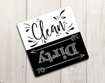 Clean Dirty Dishwasher Magnet, Clean Dirty Magnet, Dishwasher Clean Dirty, 4"x4", Farmhouse Kitchen Decor, Black and White Kitchen Decor