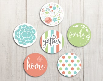 Cute Magnets, Fridge Magnets, Farmhouse Kitchen Decor, Refrigerator Magnets, Gather Family Home Set of Magnets Metal Magnets, Flower Magnets