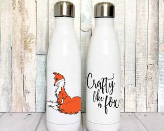 Fox Water Bottle, Crafty Like a Fox Stainless Steel Water Bottle, Insulated Water Bottle, Cute Water Bottle Insulated, Gifts for Her, 17 oz