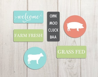 Cute Refrigerator Magnets, Cow Magnets, Cute Magnets, Fridge Magnets, Farmhouse Decor, Metal Magnet Set of 6, Mini Farmhouse Sign Magnets