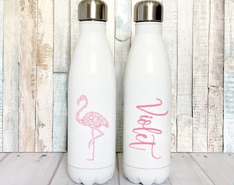 Personalized Stainless Steel Water Bottle, Insulated Water Bottle Personalized Flamingo Water Bottle, Pink Flamingo Gifts for Her, 17 oz