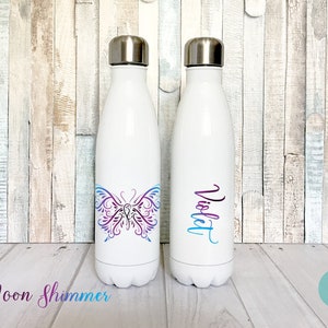Butterfly Water Bottle, Personalized Water Bottle, Butterfly Accessories, Stainless Steel Water Bottle, Permanent Smooth Printed Design Moon Shimmer