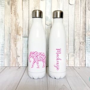 Personalized Water Bottle, Insulated Water Bottle Elephant Gift for Women Stainless Steel Water Bottle Name Water Bottle Pretty Water Bottle