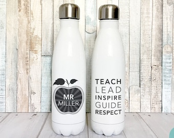 Stainless Steel Water Bottle for Teachers, Insulated Water Bottle Personalized Teacher Gift, Personalized Gift for Male Teacher Gift, 17 oz