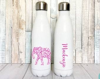 Personalized Water Bottle, Insulated Water Bottle Elephant Gift for Women Stainless Steel Water Bottle Name Water Bottle Pretty Water Bottle