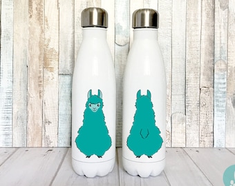 Crazy Llama Lady Stars Double Wall Water Bottle Funny Animal Thermal 