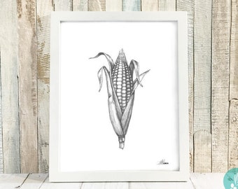 Kitchen Art Print, Country Home Decor, Corn Print, Kitchen Wall Decor, Vegetable Print, Farmhouse Wall Decor for Kitchen, 8x10 UNFRAMED