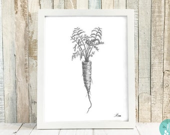 Kitchen Wall Decor, Kitchen Art Print, Farmhouse Kitchen Decor, Carrot Print, Vegetable Print, Wall Decor for Kitchen, 8x10 UNFRAMED