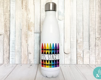 Teacher Appreciation Gift, Stainless Steel Water Bottle for Teachers, Insulated Water Bottle Personalized Teacher Gift, Crayon Name Gift