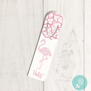 Personalized Flamingo Gift for Women Gift Ideas, Metal Bookmark Customized Metal Bookmark Cute Bookmarks, Pink Flamingo, Aluminum Bookmark image 1