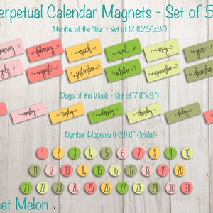 Perpetual Calendar Magnet Set, Homeschool Calendar Magnets, Magnetic Calendar, Classroom Calendar Set, Whiteboard Magnets, Family Calendar