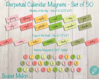 Perpetual Calendar Magnet Set, Homeschool Calendar Magnets, Magnetic Calendar, Classroom Calendar Set, Whiteboard Magnets, Family Calendar