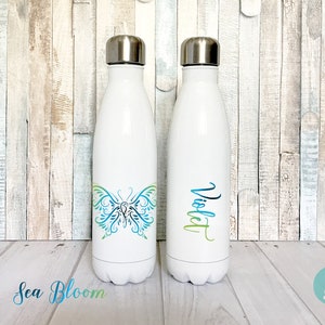 Butterfly Water Bottle, Personalized Water Bottle, Butterfly Accessories, Stainless Steel Water Bottle, Permanent Smooth Printed Design Sea Bloom