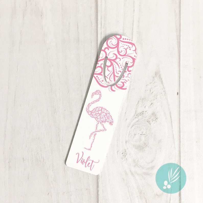 Personalized Flamingo Gift for Women Gift Ideas, Metal Bookmark Customized Metal Bookmark Cute Bookmarks, Pink Flamingo, Aluminum Bookmark image 1