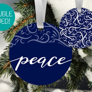 Peace Christmas Ornament, Metal Ornaments, Modern Christmas Ornaments, Faith Hope Love, Modern Calligraphy, Christmas Decorations, Joy Peace image 1