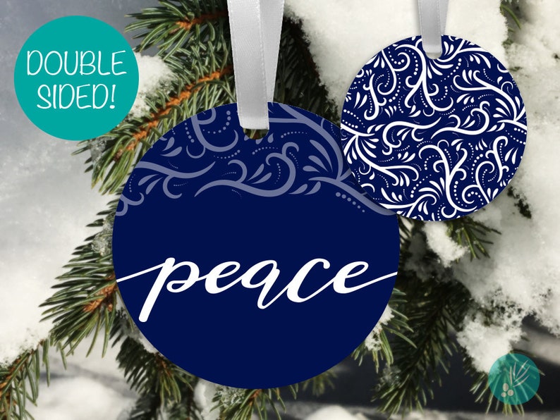 Peace Christmas Ornament, Metal Ornaments, Modern Christmas Ornaments, Faith Hope Love, Modern Calligraphy, Christmas Decorations, Joy Peace image 1