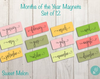 Calendar Magnets, Classroom Organization Magnets, Months of the Year Magnets, Homeschool Magnets, Whiteboard Magnets Month Magnets Set of 12