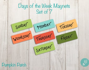 Calendar Magnets, Classroom Organization Magnets, Days of the Week Magnets, Homeschool Magnets, Whiteboard Magnets Office Magnets Set of 7