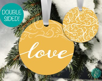 Love Christmas Ornament, Metal Ornaments, Modern Christmas Ornaments, Faith Hope Love, Modern Calligraphy, Christmas Decorations, Joy Peace