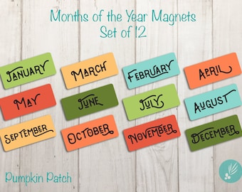 Calendar Magnets, Classroom Organization Magnets, Months of the Year Magnets, Homeschool Magnets, Whiteboard Magnets Month Magnets Set of 12