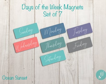 Calendar Magnets, Classroom Organization Magnets, Days of the Week Magnets, Homeschool Magnets, Whiteboard Magnets Family Magnets Set of 7