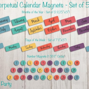 Perpetual Calendar Magnet Set, Homeschool Calendar Magnets, Magnetic Calendar, Classroom Calendar Set, Whiteboard Magnets, Family Calendar