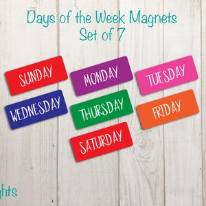 Calendar Magnets, Classroom Organization Magnets, Days of the Week Magnets, Homeschool Magnets, Whiteboard Magnets Office Magnets Set of 7