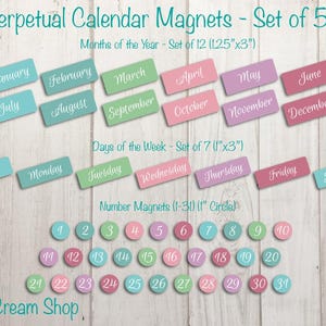 Perpetual Calendar Magnet Set, Homeschool Calendar Magnets, Magnetic Calendar, Classroom Calendar Set, Whiteboard Magnets, Family Calendar