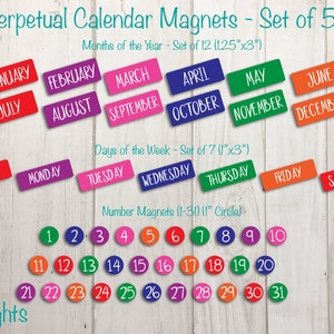 Perpetual Calendar Magnet Set, Homeschool Calendar Magnets, Magnetic Calendar, Classroom Calendar Set, Whiteboard Magnets, Family Calendar