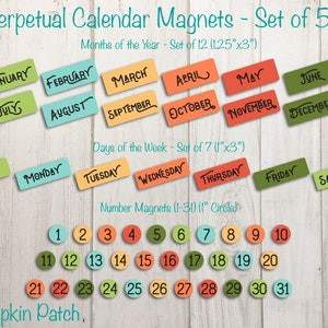 Perpetual Calendar Magnet Set, Homeschool Calendar Magnets, Magnetic Calendar, Classroom Calendar Set, Whiteboard Magnets, Family Calendar