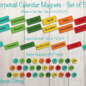 Perpetual Calendar Magnet Set, Homeschool Calendar Magnets, Magnetic Calendar, Classroom Calendar Set, Whiteboard Magnets, Family Calendar